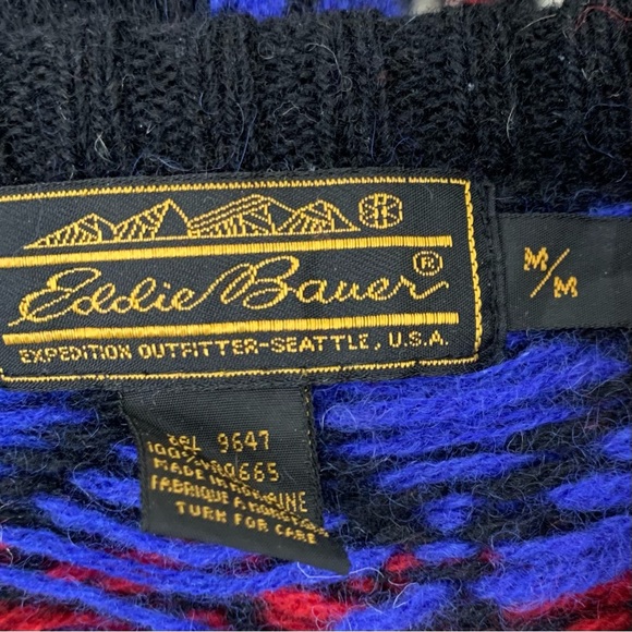 Vintage 80s Eddie Bauer 100% Wool Sweater Fair Isle Ski Men M Black Label Nordic - Picture 16 of 16